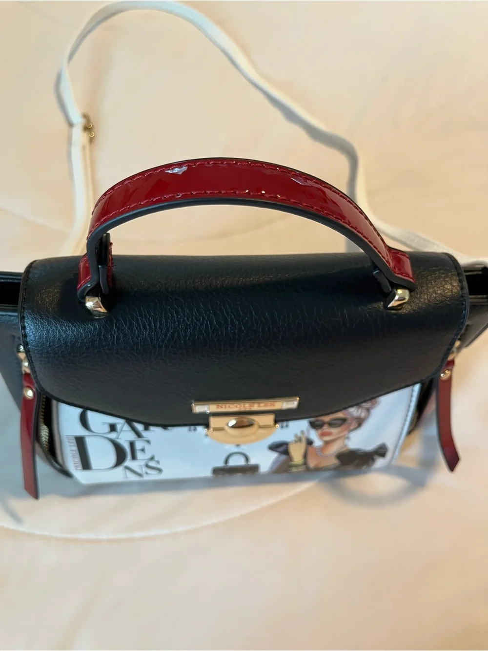 Nicole Lee Lady In Black Graphic Mini Handbag Gardens Crossbody Satchel Purse